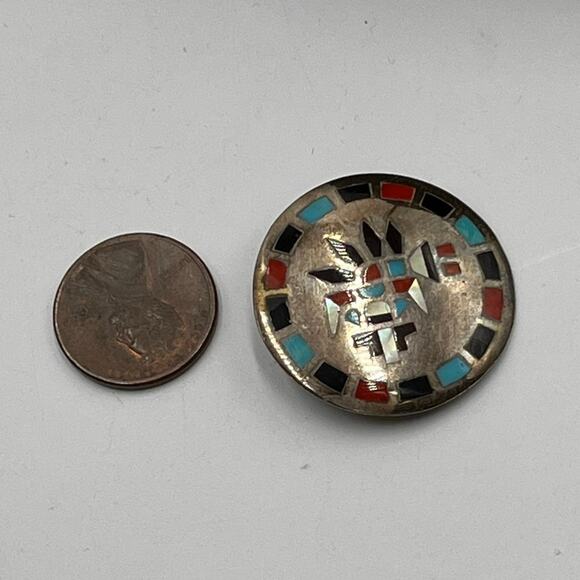 Hesser Lanyate Sterling Zuni Inlay
Rainbow Dancer Turquoise Coral Brooch Pendant - Picture 8 of 8